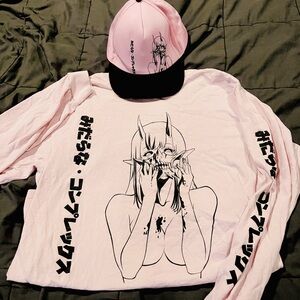 Pink Graphic Long Sleeve Shirt and Hat Set